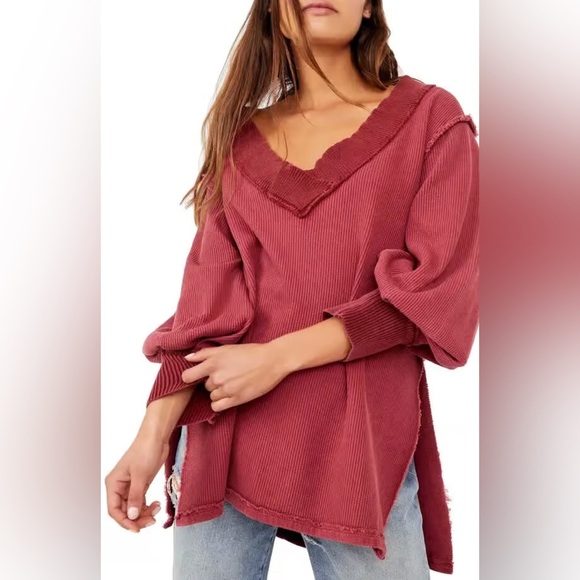 Free People Asher Thermal Knit Drop Shoulder Long Blouson Sleeve Medium - Picture 1 of 5
